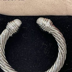 David YURMAN 10mm cable opens w 925 SS w Diamonds